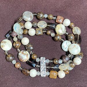 Sterling silver and natural brown stones on elastic bracelet